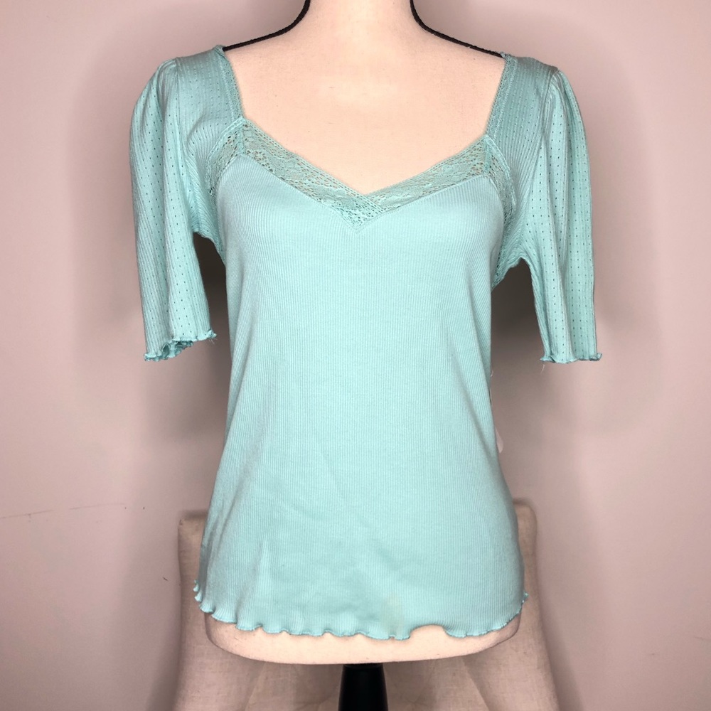 Free People Aqua Lace Top in Sz S NWT